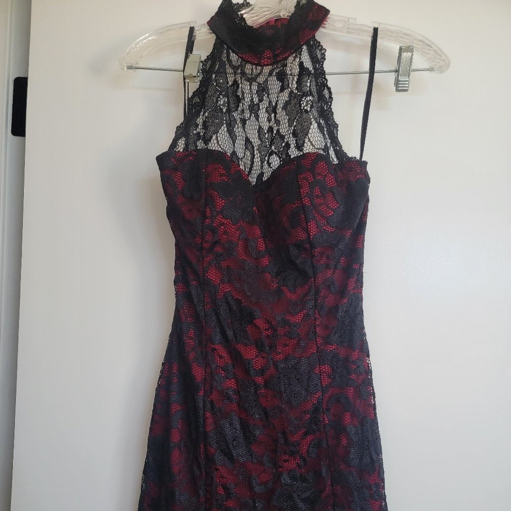 Red and black lace dress